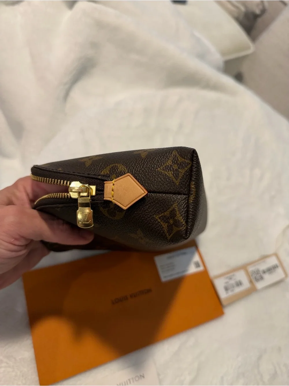 Louis Vuitton Brown Monogram Pouch with Gold-Tone Zipper